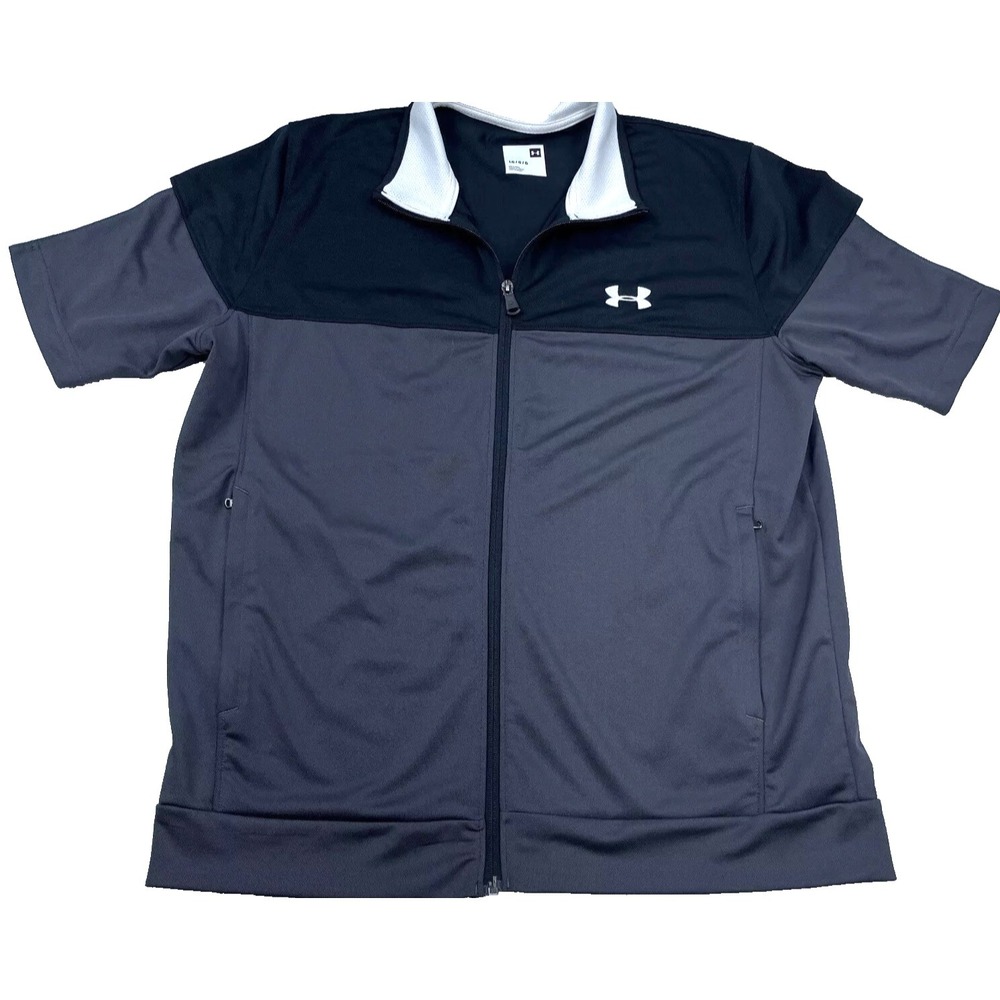 Under Armour Jacket Men Large Gray Black Performance Short Sleeve Golf Windshirt